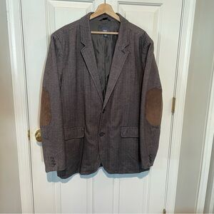 GAP Mens XXL Cotton Charcoal Blazer Sport Jacket Herringbone Suede Elbow Patches